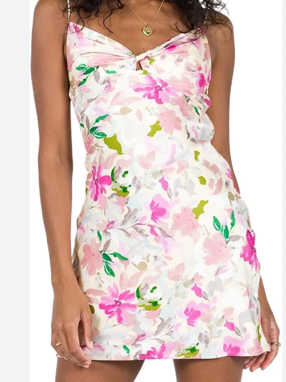 Princess Polly Emilee Floral Flower Pink Cream Satin Slip Mini Dress